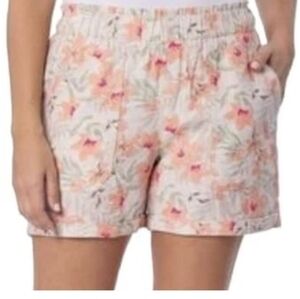BRIGGS Floral Linen-Blend Women's Elastic-Waist Shorts - Pink Floral Size M
